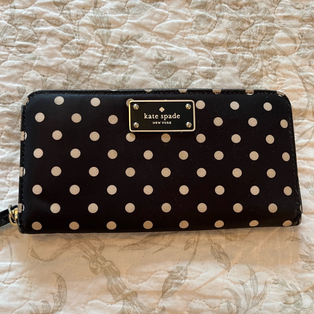 Kate Spade Black and Tan Polka Dot Clutch